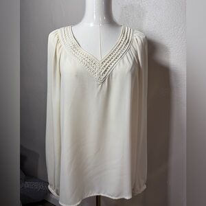 Banana Republic Heritage Ivory Embroidered V-Neck Blouse Small